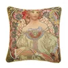 Pillow Case DAVINRICH Mucha Day Dream Decorative Cushion Covers With Zipper Weave Jacquard Sofa Pillowcase 45X45cm Vintage Girl Portrait Art