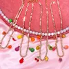 Chains JJFOUCS Fashion Cute Cherry Pineapple Peach 20 Kinds Fruits Necklace Crystal Tennis Chain Charm Boho Party Jewelry Gift