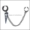 Body Arts Cross Tassel Chain Clip On Hoop Dangle Drop Earrings For Men Women Girls Cartilage Personalized Fashion Punk Climber Cler Dh06G