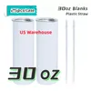 US warehouse 30oz Skinny straight Sublimation Tumblers with Clear Straws Stainless Steel blank white Double wall Vacuum Insulated Travel cups Local Delivery