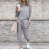 Women's Two Piece Pants Home Wear Sports Suit Long-sleeved Casual Sportswear Loose Solid Color