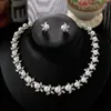 Wedding Jewelry Sets Women Silver Color Crystal Flower Pearl String Bridal Earrings Necklace Accessories