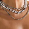 Choker Multilayer Cuban Thick Gold Color Metal Necklace Female Hip Hop Creative Clavicle Necklaces Men Party Fashion Jewelry Gift