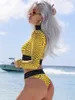 Women's Swimwear 2 Piece Short Set Yellow Off-Shoulder Crop Top Shorts Boho Summer Tracksuit Suits Swimming Beach Outfit Serpentine one-shoulderv long sleeves bikini