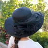 Chapeaux à large bord gris mariage pour femmes grande fleur élégant parasol pliable accessoires mariée chapeaux 2022