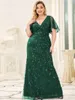 Plus Special Occasion Dresses V Neck Glitter Party Dress EP00692