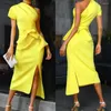 Party Dresses Sexy One Shoulder Ruched Formal Dress Women Elegant Solid Yellow Cocktail Midi Black Asymmetrical Vestiti Donna