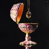 Smyckesp￥sar Qifu Metal Craft Pink Faberge Style Egg f￶r br￶llopsdekoration