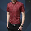 Herrenhemden Herrenmode 2022 Sommer Kariertes Hemd Slim Fit Kurzarm Button Up Trend Baumwolle Männlich Social 5XL