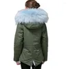Women's Fur Mhnkro Winter Fasiopn Skyblue Furs Collar Army Green Quality MRS Faux Coats Wear