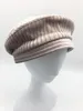 Berets Women Solid Beret Lady Girls Striped Velvet Hat Female Painter Style Winter With Metal Ring On The TOP Pink Grey Black Beige