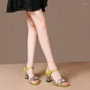 Sandals 2022 Women's Summer High Heel Shoes Crystal Open Toe Square Block Buckle Fashion Strap Green Size 34-40