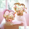 Other Festive Party Supplies Heart Shaped Paper Flower Box Diy Hand Held Basket Valentine Day Mothers Florist Decoration Homefavor Dhv3K