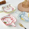 Plates Ceramic Baking Tray With Handle Household Fruit Plate Cute Microwave Oven Cartoon Tableware Special