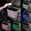 Interior Accessories Rhinestone Car Trash Can Storage Bins Plastic Color Diamond Back Box Waterproof Grabber Hanging