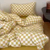 Bettwäschesätze Strickte Baumwolle vier Stück Vintage Plaid-Kontrastblech Quilt Deckung Kissenbezug Raumdekoration 4-teiliger