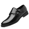 Dress Shoes 2022 Fashion Designer Pointed Monk Strap Black Flat For Men Party Groom Formal Wedding Prom Oxford Zapatos De Novi