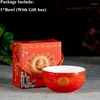 Bowls Chinese Auspicious Tableware Set Red Yellow Ceramic Porcelain Dinnerware Birthday Ramen Soup Rice Bowl Gift For Home Decor