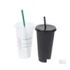 Tasses Sublimation 710Ml Noir Blanc St Tasses Avec Couvercle Changement De Couleur Cafés Tasse Gobelet En Plastique Réutilisable Finition Mate Tasse À Café Goutte D Dhvbl