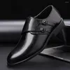 Dress Shoes 2022 Fashion Designer Pointed Monk Strap Black Flat For Men Party Groom Formal Wedding Prom Oxford Zapatos De Novi