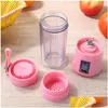 Cozinhas jogam alimentos suco de frutas portáteis 380ml 6 lâminas portáfeas de portáteis casa elétrica casa recarregável fabricante de smoothies liquidificadores hine spor dhr2e