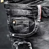 Мужские шорты 2022 Серые деним летние отверстия Черные короткие джинсы Высококачественные мужчины хлопковые растяжки джинсы Длина колена размер