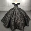 Vintage noir gothique Quinceanera robes hors épaule Applique Floral à lacets Corset princesse robe de bal robes quinceanera