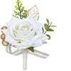 Dekorativa blommor Br￶llop Silk Boutonniere Groom Brooch Button Holes Groomsman Man Pin Hand Accessories Prom
