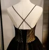 Vestido de baile de decote preto e champanhe em V para o chão de piso de piso de espaguete de spaghetti vestidos de dama