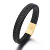 Link Bracelets Fashion Leather Magnetic Clasp Rope Bangle For Men Stainless Steel Black Color Men's Hands Gifts Trendy Jewelry 2023