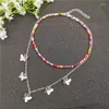 Choker Spring Double Layer Gold Silver Color Butterfly Clavicle Chian Bohemian Colorful Bead Necklace For Women 2022 Jewelry