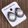 Stud Earrings 1 Inch Classic Water Tear Drop Charm Pave Golden Black Rhinestone Natural Freshwater Pearl Beads Women For Gift