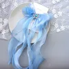 Hair Accessories Princess Pompom Big Blue Bows Clip For Kids Children Long Ribbon Duckbill Hairpins Girl School Hairgrips Headwear Gift