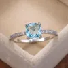 Alianças de Casamento Quadrado Série Azul Pedra Feminina Simples Minimalista Acessórios Dedinhos Anel Banda Elegante Jóias de Noivado