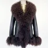 Women's Leather Ladies Genuine Jacket With Fur Collar Women Real Sheepskin Coat