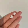 925 Sterling Silver Small Stud Earrings Mini Irregular Convex Heart Earring For Women Xmas Gifts