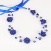 Headpieces Bridal Wedding Crystal Rhinestones Pearls Navy Blue Headband Hair Vine Flower Women Accessories For Prom