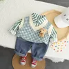 Kleidungsstücke Kinder Baby 3PCS Stricke Weste Langarm Streifen Hemd Jeanshose 2022 Frühlingsherbst Boutique Jungen Anzüge