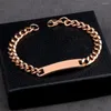 Charm Bracelets Gold Color Lobster Buckle Stainless Steel 7MM Width Rectangle Blank Bar Bangles Gifts For Men Women