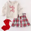 Flickkl￤nningar Girlymax Christmas Fall/Winter Baby Girls Santa paljetter Plaid kjolkl￤nning Ruffles set strumpor ovanf￶r kn￤barnskl￤der