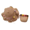 Hüte Sommer Kind Baby Mädchen Stroh Gewebt Sonnenhut mit Tragbare Handtasche Tasche Niedlichen Cartoon Pompom Sonnenschutz Strand Kappe