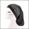 Berretti Beanie/Teschio Tinta unita Calzino lungo Cappello da sonno Avvolgere Notte Cura dei capelli Cofano Donna Fascia larga Copricapo elastico Consegna di goccia Moda Dho6U