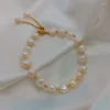 Länkarmband Ankomst Guldfärg fylld Sweet Honeybee Crystal Ladies Freshwater Pearl For Women Girls Valentine's Day Jewelry