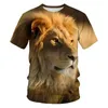 Мужские футболки для летних повседневных с коротким рукавом Fun 3D Lion Print Fusm Print Fashion Trend Personalt