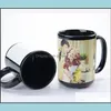 Mugs 15Oz Sublimation Tasse en céramique vierge avec poignée ronde Couleur intérieure Noir Surface Gobelet Coloré Mat Clair Murs Thermique Seawa Ot3Ta