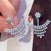 Pendientes colgantes brillantes Ins Joyería de lujo Plata de ley 925 Corte redondo Topacio blanco CZ Diamante Piedras preciosas Fiesta Mujeres impresionantes Pendiente de gota de boda Regalo