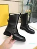 Designer Luxury Boots Black leather biker boots with stretch fabric Booties With Original box