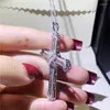 Pendant Necklaces Luxury Big Cross Necklace Cz Stone Tibetan Silver Vintage Long For Women Men Party Wedding Jewelry