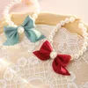 Dog Collars Collar Cute Adjustable Kitten Bell Necklace Jewelry Pearl Bow Pet Elegant Party Dress