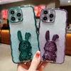 3D Rabbit Holder Plating Telefonfodral f￶r iPhone 14 Pro Max 13 12 11 XR XS X 8 7 Plus Luxury Kickstand Paper Bling Glitter Sparkle Metallic Soft TPU Lens Gradient Cover